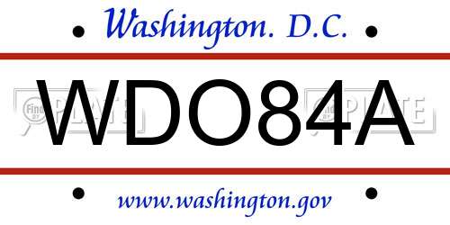 WDO84A District Of Columbia License Plate