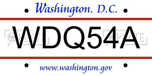 WDQ54A District Of Columbia License Plate