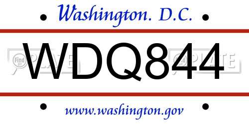 WDQ844 District Of Columbia License Plate