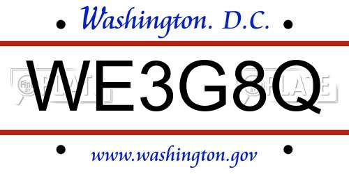 WE3G8Q District Of Columbia License Plate
