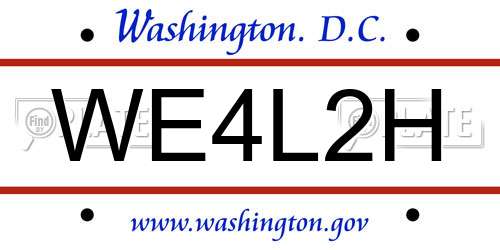 WE4L2H District Of Columbia License Plate