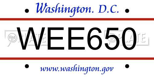 WEE650 District Of Columbia License Plate