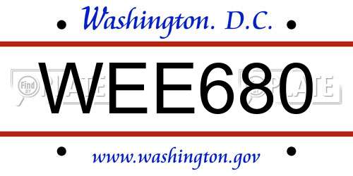 WEE680 District Of Columbia License Plate