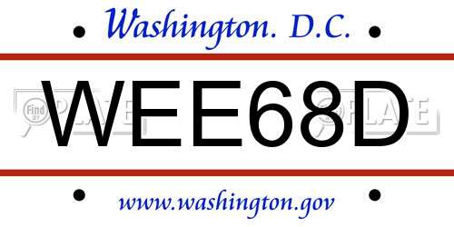 WEE68D District Of Columbia License Plate