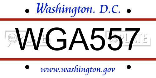 WGA557 District Of Columbia License Plate