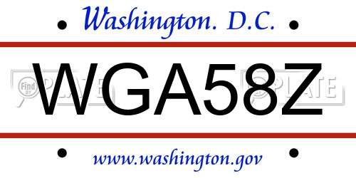 WGA58Z District Of Columbia License Plate