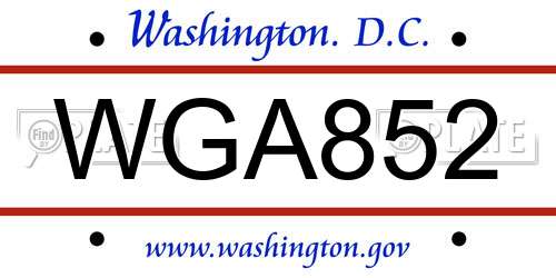 WGA852 District Of Columbia License Plate