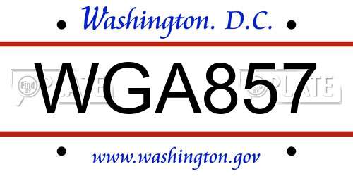 WGA857 District Of Columbia License Plate