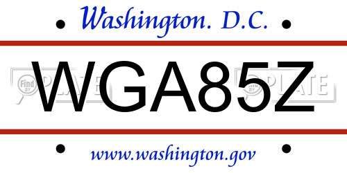 WGA85Z District Of Columbia License Plate
