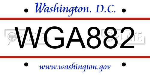 WGA882 District Of Columbia License Plate