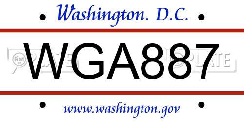 WGA887 District Of Columbia License Plate