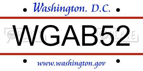 WGAB52 District Of Columbia License Plate