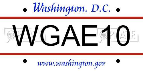 WGAE10 District Of Columbia License Plate
