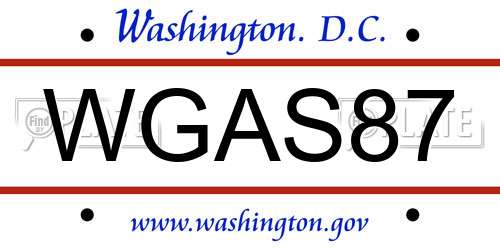 WGAS87 District Of Columbia License Plate