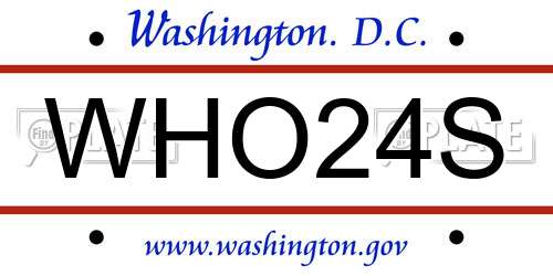 WHO24S District Of Columbia License Plate