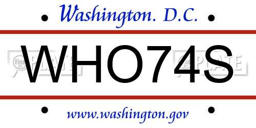WHO74S District Of Columbia License Plate
