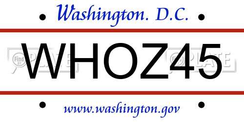 WHOZ45 District Of Columbia License Plate