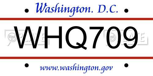 WHQ709 District Of Columbia License Plate