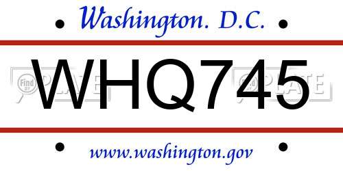 WHQ745 District Of Columbia License Plate
