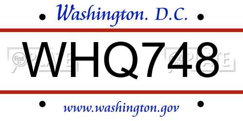 WHQ748 District Of Columbia License Plate