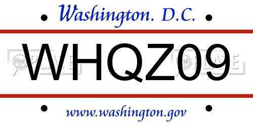 WHQZ09 District Of Columbia License Plate