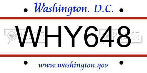 WHY648 District Of Columbia License Plate