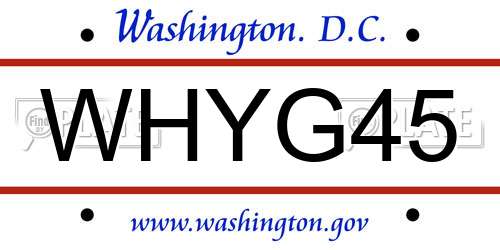 WHYG45 District Of Columbia License Plate