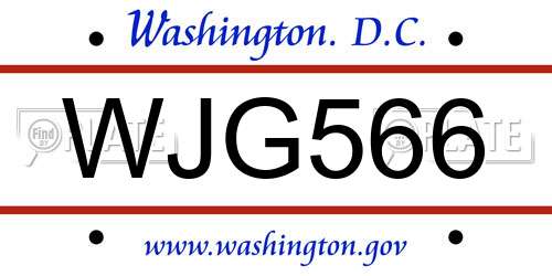 WJG566 District Of Columbia License Plate