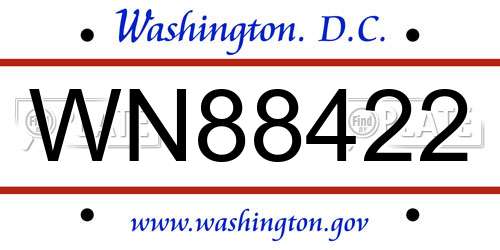 WN88422 District Of Columbia License Plate
