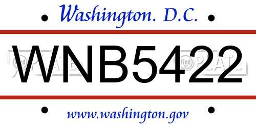 WNB5422 District Of Columbia License Plate