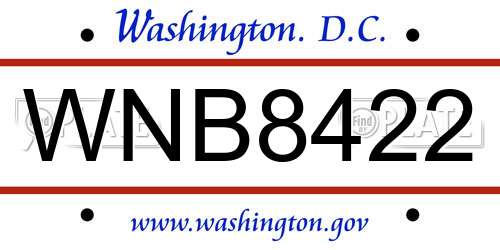 WNB8422 District Of Columbia License Plate