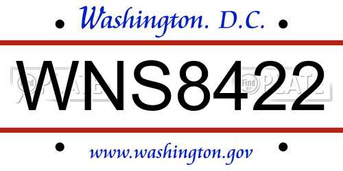 WNS8422 District Of Columbia License Plate