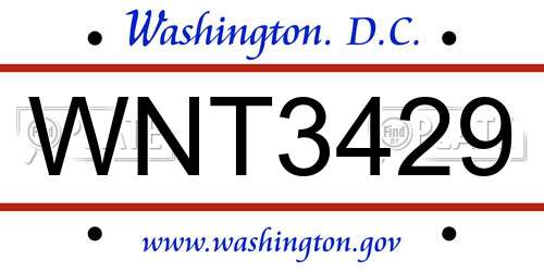 WNT3429 District Of Columbia License Plate