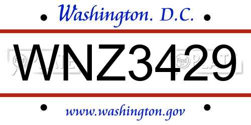 WNZ3429 District Of Columbia License Plate