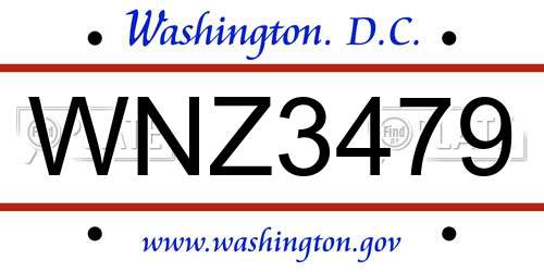 WNZ3479 District Of Columbia License Plate