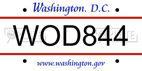 WOD844 District Of Columbia License Plate