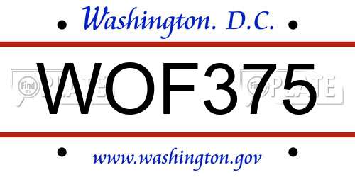 WOF375 District Of Columbia License Plate