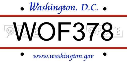 WOF378 District Of Columbia License Plate