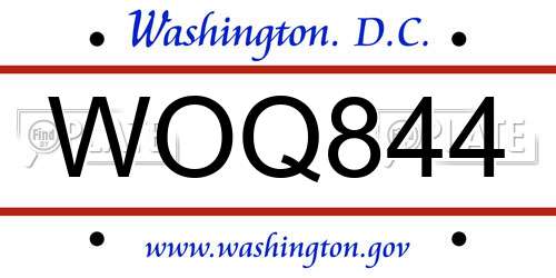 WOQ844 District Of Columbia License Plate