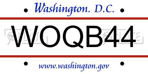 WOQB44 District Of Columbia License Plate