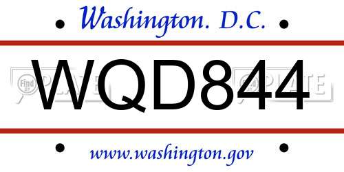WQD844 District Of Columbia License Plate