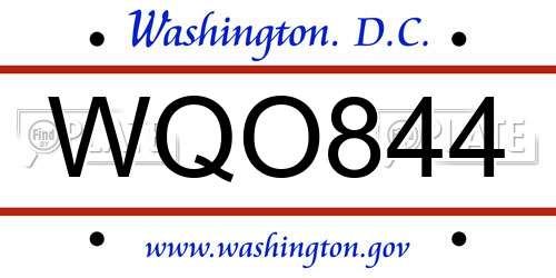 WQO844 District Of Columbia License Plate