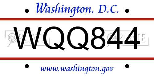 WQQ844 District Of Columbia License Plate
