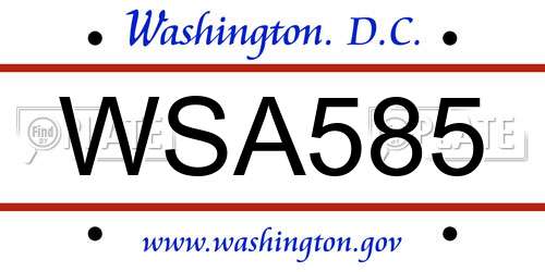 WSA585 District Of Columbia License Plate