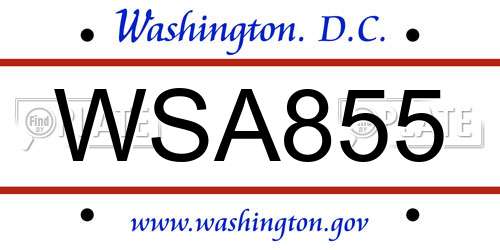 WSA855 District Of Columbia License Plate