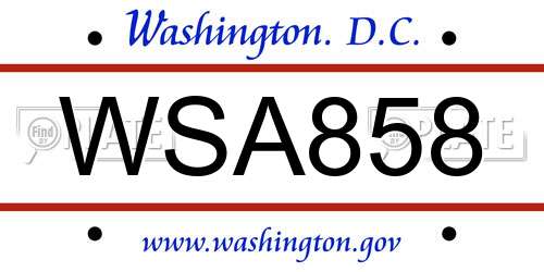 WSA858 District Of Columbia License Plate
