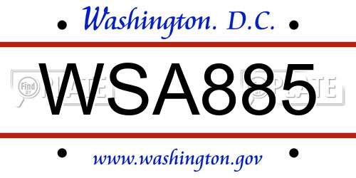 WSA885 District Of Columbia License Plate