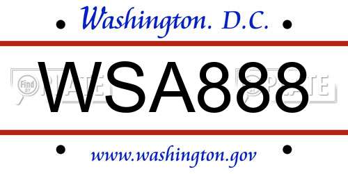 WSA888 District Of Columbia License Plate
