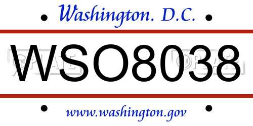 WSO8038 District Of Columbia License Plate