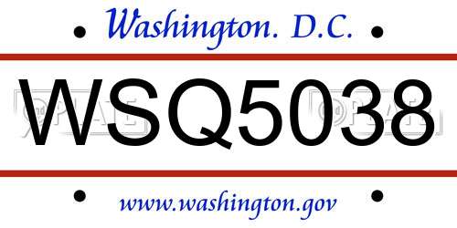 WSQ5038 District Of Columbia License Plate
